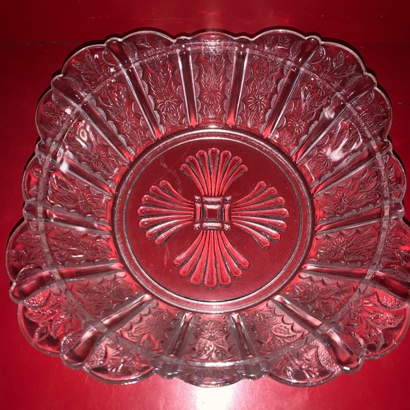 EAPG Heavily Etched Square Glass Bowl - Picture 2 of 9